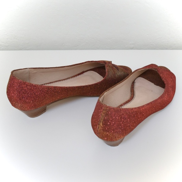 Chelsea Crew Red/Orange Glitter Sparkle Peeptoe Pump - Picture 3 of 5